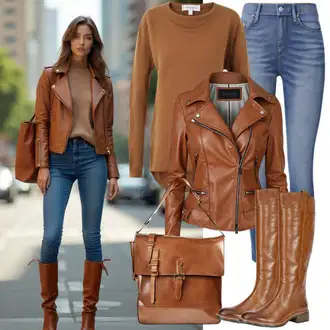 Krzno Outfit sa Smeđa/TamnoSmeđa Kožna Jakna/Izuzetna jakna/Vintage Kožna Jakna/Jakna od Ovčje Kože/Vintage Jakna/Kožna Bomber Jakna Topshop "Savršeno za jesen"
