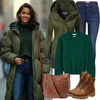 Chic kombinacije Veći brojevi sa Tamnozelena Sweater majica/Parka velike veličine MARIKOO "Savršeno za jesen"