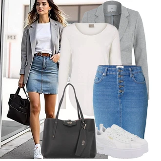 Outfity na podzim s Modrá/Světle modrá/Tmavě modrá Džínová vintage sukně/Džínová Sukně Only "Outfit na podzim"