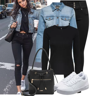 90-ich Skate Outfit sa Svjetloplava/Plava/Siva/Bijela Tanka Tenisica/Kožna Tenisica/Skate cipela/neformalna cipela/Ljetna Tenisica Puma "Jesenski outfiti"Look: 90-ich, Nerd, Steampunk, Sportski, Estetika, Skater, Hip Hop, S zakovicama, Skating, Aerobik, Tenis, Skate