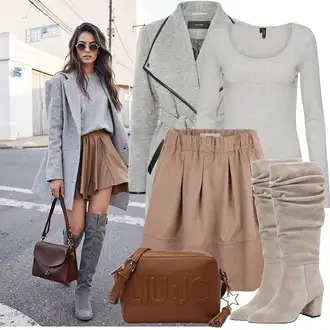 Dlouhé Outfit s Béžová/Hnědá Zkrácený Top/Pletené tričko/Roláková Košile/Krátký Top/Pletený top/Dlouhý top/Krátký top/Ležérní top/Tričko nadměrné velikosti/Jednoduchý top VERO MODA "Lehký outfit"
