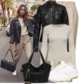 Lesk Outfit s Černá/Červená Motorkářské Bund/Kožené Bund/Motorkářská bunda/Bunda z Umělé Kůže Only "Cool podzimní outfit"
