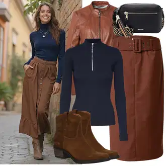 Outfit s Hnědá/Oranžová Kožené Bund/Kožená vintage bunda/Bunda z Umělé Kůže/Kožená Bomber Bund/Motorkářské Bund/Motorkářská bunda gipsy by mauritius "Podzimní outfit pro každý den"