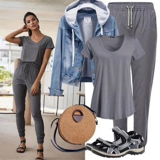 Bombaž outfit mit Kratka Jakna/Crop Jakna/Jakna s 3/4 Rokavom/Trajnostna Jakna/Jakna srajka/Bomber Jakna/Poletna jakna/Jakna s Stransko Zadrgo/Pomladna jakna/Uniformna Jakna edoti "Sivi poletni videz"