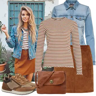 Párty Outfit s Hnědá/Tmavě hnědá Krátká Sukně/Sukně z umělé kůže/Manšestrová Sukně/Kožená MiniSukně/70tá Léta MiniSukně/Kožená Sukně VERO MODA "Podzimní outfit pro každý den"Look: Bar, Karneval, Koncert, Festival, Matriční úřad, Párty