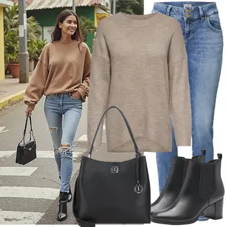 Outfit sa Crna/Tamnosiva/Siva/Bež/Smeđa Sportski dodatak/Novčanik/Privjesak/Maska/Privjesak/Privjesak Za Ključeve L.CREDI "Jesenski outfiti"