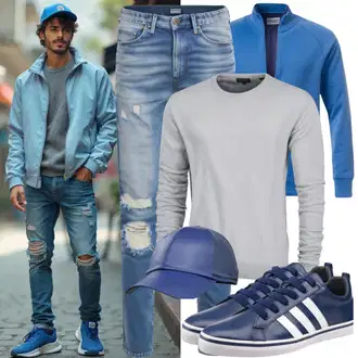 Outfit mit Dunkelgrau/Grau Feinstrickpullover/Wollpullover/Plüsch Pullover/Strickpullover/Winterpullover/Jacquard Pullover/Nicki Pullover/Basic Pullover/Pullover Bedrucken/Vintage Pullover Mitchell & Ness "Street Style Outfit"
