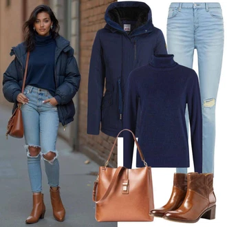 Outfit s Hnědá/Tmavě hnědá Kozačka Chelsea Boty/Kotníková Bota s Podšívkou/Kožená kotníková bota/Kožená bunda/Nezařazené Panama Jack "Stylový vzhled pro podzim"