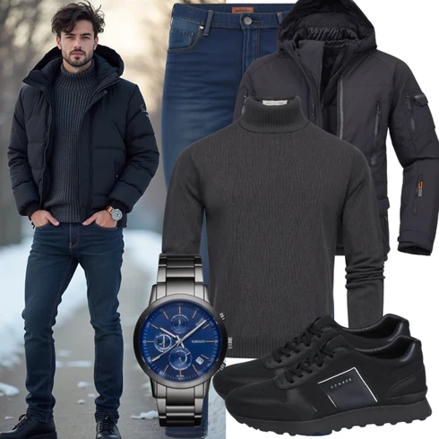 Schwarz Trekkingjacke/Isolationsjacke/Funktionsjacke/Puffer Jacke/Winter Parka/2in1 Jacke/Daunenjacke/Kunstfaserjacke/Winterjacke Behype kombinieren