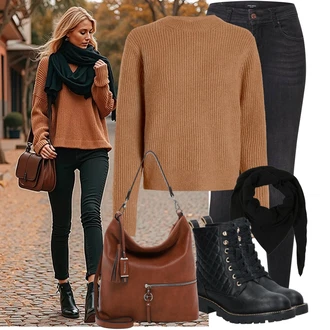 Outfit s Černá Šátek/Bandana/Šál/Kruhový Šál About You "Módní vzhled na podzim"