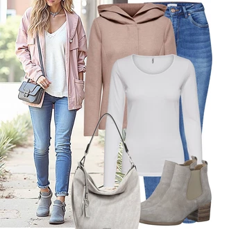 Outfit s Šedá/Fialová/Hnědá/Béžová Bunda s Kapucí/Fleecová Bunda Pletená Fleecová Bundy/Merino bunda/Vlněná Bund/Udržitelná bunda Only "Outfit na podzim"