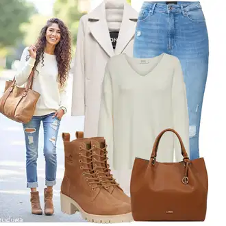 ľahký Outfit sa Smeđa/Bež Čizmica Čizma na Vezanje/Borbena Čizma/Klasična čizmica/Gležnjača Panama Jack "Jesenski outfiti"