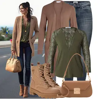 za srednje godine Outfit sa Zeleno/Tamnozelena Tunika About You "Moderan izgled za jesen"Look: za srednje godine, Irski, Mom, Rad, Vanjski