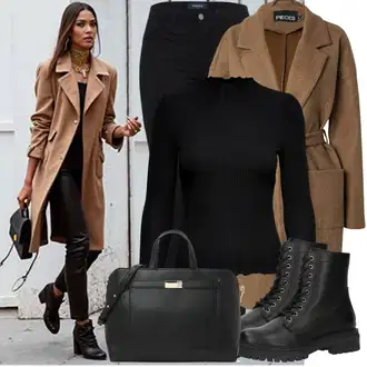 Visok Outfit sa Crna Sportska Tajica/Tople Tajice/Tajice s Prorezom/Neprozirna Tajica/Kožna Jakna/Podstavljena Tajica/Pamučna Tajica/Pletena Tajica/Push-up Tajice Pieces "Jesenski outfiti"