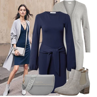 Outfit s Tmavě modrá Zimní šaty s dlouhým rukávem/Pouzdrové Šaty S Dlouhým Rukávem/Šaty s Páskem/Svetrové Šaty/Zimní Pletené Šaty About You "Cool podzimní outfit"