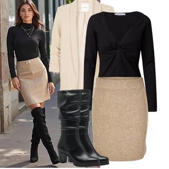 Slouchy Outfit s Černá Kozačka po Kolena/Vintage Kozačka/Kozačka se zipem/Kozačka Na Podpatku/Špičatá Kozačka/Bota se širokým nohavici Tamaris "Podzimní outfity"