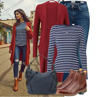 Outfit s Hnědá/Červená Kozačka Chelsea Boty/Kožená kotníková bota/Plochá Kotníková Bota Panama Jack "Podzimní Look"