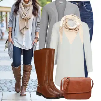 Outfit s Hnědá/Béžová/Bílá/Khaki Bandana/Pokrývka hlavy Šátek na hlavu/Šál About You "Cool podzimní outfit"