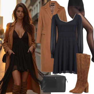 Outfit s Černá Zavinovací Šaty/Šaty s dlouhým rukávem/Tunikové šaty/Šaty s Páskem/Šaty Niki/Halenkové Šaty/Šifonové Šaty/Občanské šaty Sisters Point "Večerní outfit"