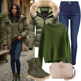 Outfity na zimu Lehké Midi s Černá/Tmavě zelená/Zelená Šněrovací Kozačka na Platformě/Šněrovací Kotníková Bota/Bojová Bota/Bota na Platformě/Ovčí Kožešinová Bota/Nezařazené karl lagerfeld "Volnočasový outfit"