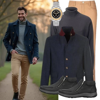 Outfit mit Dunkelgrau/Schwarz/Grau/Dunkelblau Kaschmir Pullover/Rollkragenpullover/Feinstrickpullover/Stillpullover/Thermo Pullover/Einfacher Pullover/Wollpullover/Basic Pullover Peter Hahn "Freizeit Outfit"