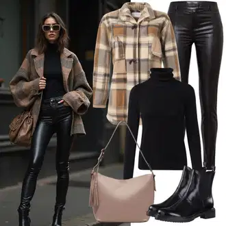 Chic kombinacije Veći brojevi sa Smeđa/Bež Kaput/Bluza Veći Broj/Bluza i Tunika Vila "Zimski outfit"