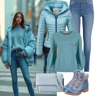 Denim outfits Zima mit Modra/Svetlo modra mmc studio, Modra/Svetlo modra/Turkizna Pleteni Pulover/Pulover z vzorcem pletenja/Fini Pleteni Pulover/Osnovni Pulover/Pulover Carmen/Preprost Pulover/Pulover iz Kašmirja/Zimski Pulover/Volnen Pulover Weekend Max Mara, Modra/Svetlo modra/Temno modra Zimski čevelj/Zimski gležnjar/Zimske superge/Zimski škornj iz jagnječje kože/Škorenj iz Jagnječje Kože/Zimski Copat/Podloženi Gležnar/Oblazinjeni škorenj kesi "Zimski videz"