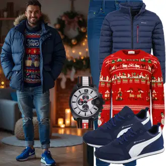 Unisex Outfit mit Dunkelblau/Blau Jeans-Culotte/Sweatjeans/Wide Leg Jean/Thermojeans/Schlupfjeans/Cropped Jeans Tommy Hilfiger "Alltagsoutfit"Look: Classic, Rad, Workwear, Casual, Schlichte, Trachten, Oversize, Unisex, Nahtlos