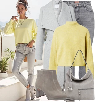 Outfit s Žlutá/Zelená Sveter Basic Svetr/Kašmírový Svetr/Crop Svetr/Svetr z Jemné Pleteniny/Jednoduchý Svetr/Rolák/Vlněný Svetr/Svetr s límečkem About You "Trendový podzimní outfit"