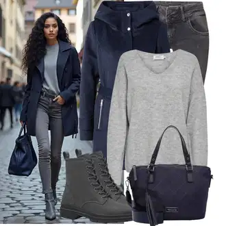 Kombinacije za bucmaste sviatočné sa Tamnoplava Torba za nošenje/torba za pelene/Ured Za Torbu/Poslovna Torba/Torbica/Torba Za Laptop Tamaris "Jesenski outfiti"Look: cool, Šik, sviatočné, Poslovni, Francuske, Disko, Mom
