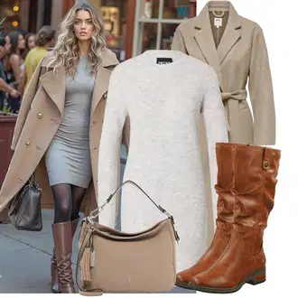 Dlouhé Outfit s Šedá/Béžová/Hnědá/Khaki Vlněný Kabát/Dlouhý kabát/Dlouhý Kabát/Zimní Kabát Vlněný kabát/Kašmírový Kabát/Lodenový kabát/Midi Kabát Only "Vkusný podzimní outfit"