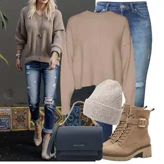 Estetika, Mom Outfit sa Tamnoplava/Plava Traperice Kožna Jakna/Slip-on Traperice/Kožne jakne/Ženske Traperice 7/8 Dužine/Čizma do Gležnja/Traperice s Prorezom/Traperice s Rupom Only "Jesenski izgled"Look: Stil, Rap, cool, Mom, Old Money, Disko