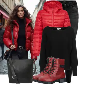 Outfity na zimu s Černá/Šedá/Tmavě šedá Džíny Kožená bunda/Termální Džíny/Slim Fit Džíny/Zimní bunda/Push up Džín/Motorkářské Džíny/Kožené Boty/High Waist Džínové Kalhoty/Džíny s Rozparkem Only "Vánoční outfit"