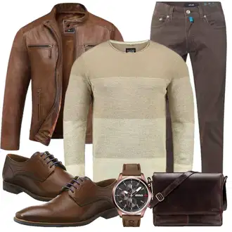 Moderne Outfit mit Braun/Dunkelbraun Bikerjacke/Motorradjacke/Leder Bomberjacke/KunstLederjacke/Vintage Lederjacke/Lederjacke Amaci&Sons "Buro Outfit"Look: Workwear, Schön, Coole, Cowgirl, Moderne, Outdoor, 80er