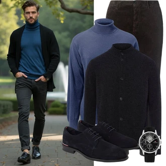 Outfit mit Dunkelblau/Schwarz/Hellblau vegane schuhe/Vintage Schnürschuh/Oxford Schuh/Schnürer Tommy Hilfiger "Buro Outfit"