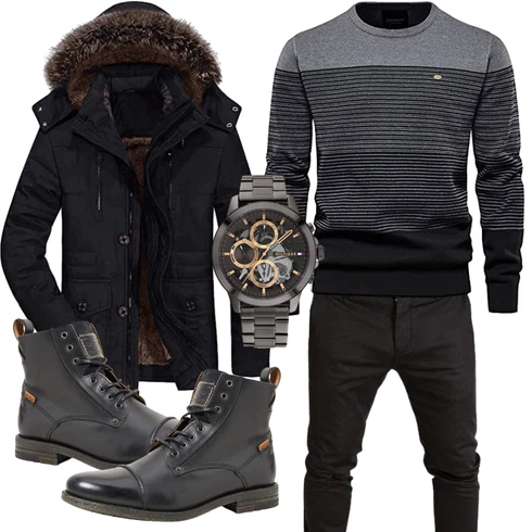 Lang Schwarz Übergangsjacke Herbstjacke/Kapuzenjacke/Parka-übergangsjacke/Wachsjacke/Winter Parka/Winterjacke FTCayanz kombinieren mit Schwarz Übergangsjacke Herbstjacke/Kapuzenjacke/Parka-übergangsjacke/Wachsjacke/Winter Parka/Winterjacke FTCayanz