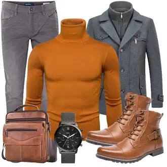 Slim fit Outfit mit Dunkelblau/Dunkelgrau/Grau Blazermantel/Caban Mantel/Wollfleece Mantel/Wintermantel Wollmantel KUDORO "Business Outfit"