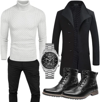 Outfit mit Schwarz/Dunkelblau/Dunkelgrau Gehröck/Blazermantel/Wollfleece Mantel/Schmal Geschnittener Mantel/Wintermantel Wollmantel YOUTHUP "Business Outfit"