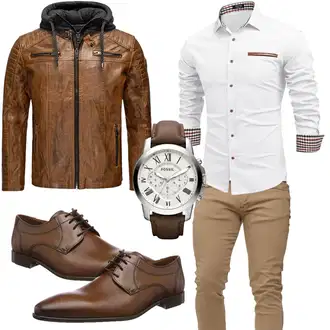 Outfit mit Braun/Dunkelbraun/Beige Jacke mit Seitlichem Reißverschluss/Wachsjacke/Vintage Lederjacke/KunstLederjacke/Lederjacke Redbridge "Casual Business Outfit"