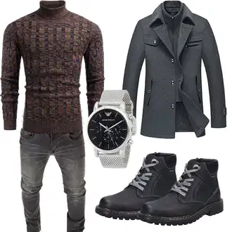 Outfit mit Bordeaux/Braun/Dunkelrot/Dunkelbraun Vintage Pullover/Jacquard Pullover/Kaschmir Pullover/Strickpullover/Winterpullover/Wollpullover/Rollkragenpullover COOFANDY "Casual Business Outfit"