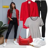 ?ervená Dlouhá Klasická Saka Outfity image