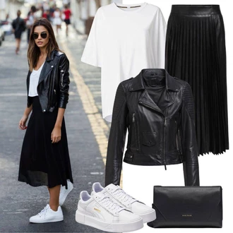 Elegantní Outfit s Černá Sukně do Délky Lýtka/Plisovaná sukně/Mačkaná Sukně/Midi Sukně/Moderní Sukně/Sukně Pro Matriku/Křesťanská Sukně Culture "Casual Look"Look: 20 léta, Klasické, Elegantní, Krásný, Old Money, Nadrozměrné, 60. Let