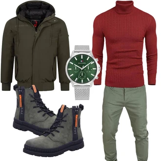 Outfit mit Dunkelgrün/Khaki Herbstjacke/Innenfutter Jacke/Jacke mit Seitlichem Reißverschluss/Winter Parka/Outdoorjacke/Winterjacke/Bundeswehr Parka/2in1 Jacke/Kapuzenjacke Höhenhorn "Casual Outfit"