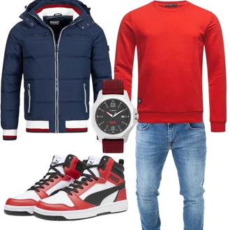 Winter Outfits Feine mit Blau Jacke Indicode "Casual Outfit"Look: Boyfriend, Moderne, Casual, Feine, Coole