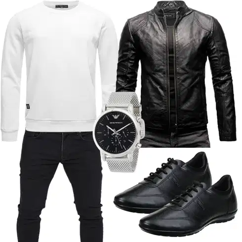 Schwarz/Dunkelgrau/Grau Leder Bomberjacke/Vintage Lederjacke/Jacke mit Seitlichem Reißverschluss/KunstLederjacke/Bikerjacke/Motorradjacke Crone kombinieren