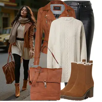 Elegantan Outfit sa Crna/Tamnozelena/Zeleno/Bijela Traperice Kožna Jakna/Bikerske Traperice/High Waist Traperice/Traperice s Prorezom/Termo Traperice Dr. Denim "Trendovska jesenska odjeća"Look: Rap, Elegantan, Prekrasan, Mokri izgled, Old Money, Techno, Jazz, cool