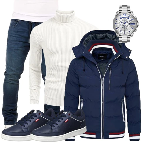 DunkelBlau/Blau 2in1 Jacke/Segeljacke/Doppeljacke/Kunstfaserjacke/Kapuzenjacke/Außergewöhnliche Jacke/Jacke mit Seitlichem Reißverschluss/Skijacke/Sommerdaunenjacke/Daunenjacke/Puffer Jacke/Winterjacke Behype kombinieren