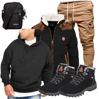 Herbst Outfit mit Schwarz Wasserdichter Outdoorschuh/Winter Stiefel/Wasserdichter Stiefel/Winter Stiefelette/Wasserfester Schuh/Trekkingstiefel/Winter Sneaker/Herren Lederschuhe Mishansha "Cool Outfit"