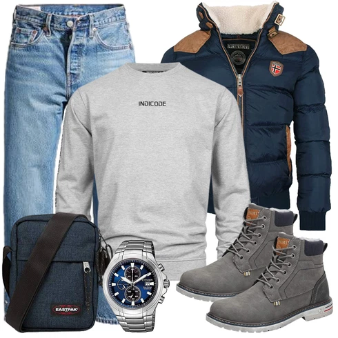 Blau Winter Parka, Grau Trachtenmode/Winter Parka Putu kombinieren mit Grau Trachtenmode/Winter Parka Putu