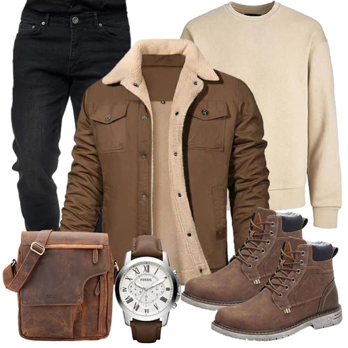 Braun/Khaki/Dunkelbraun/Beige TrachtenstrickJacke/Lammfell Jacke/WachsJacke/FliegerJacke/MilitärJacke/Vintage Jacke/WollJacke/HerbstJacke/WinterJacke/Holzfäller Jacke Vancavoo kombinieren